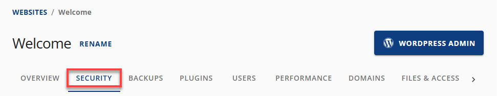 Bluehost AM Website Settings Security Tab