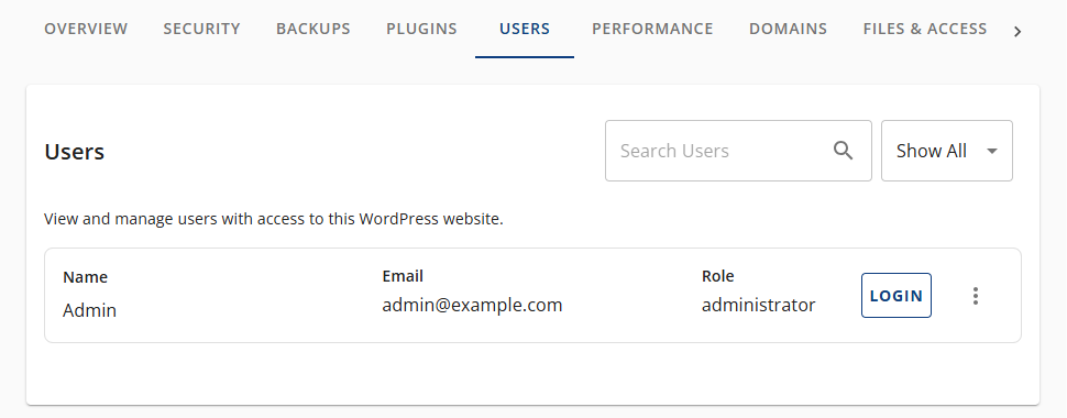 Bluehost Account Manager - Websites Tab Users