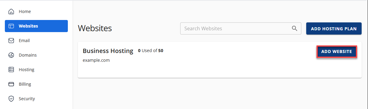 Install WordPress - Add WebSite button