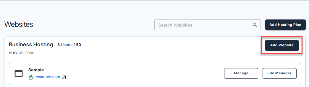 Install WordPress - Add WebSite button
