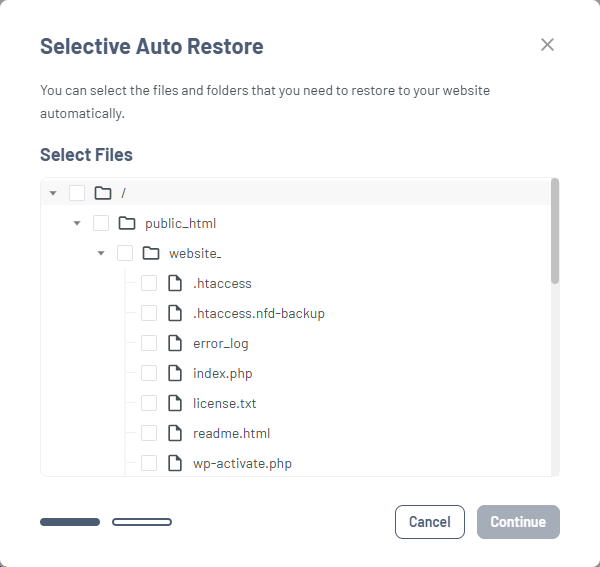 Bluehost Portal - Website Tab Manage Xcitium View Backup History Restore Option - File Restore