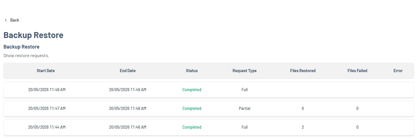 Bluehost Portal - Website Tab Manage Xcitium - Backup History Restore