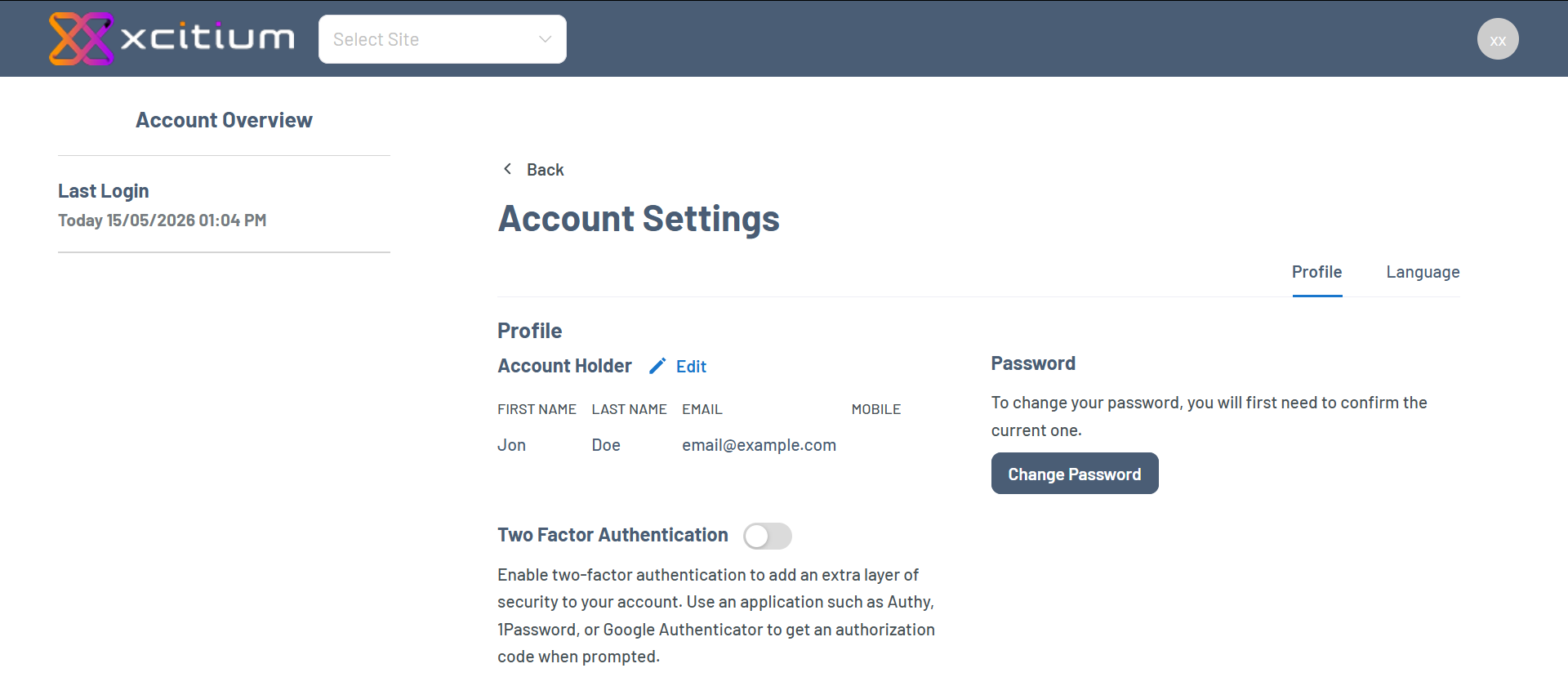 Bluehost Portal - Xcitium User Account Menu