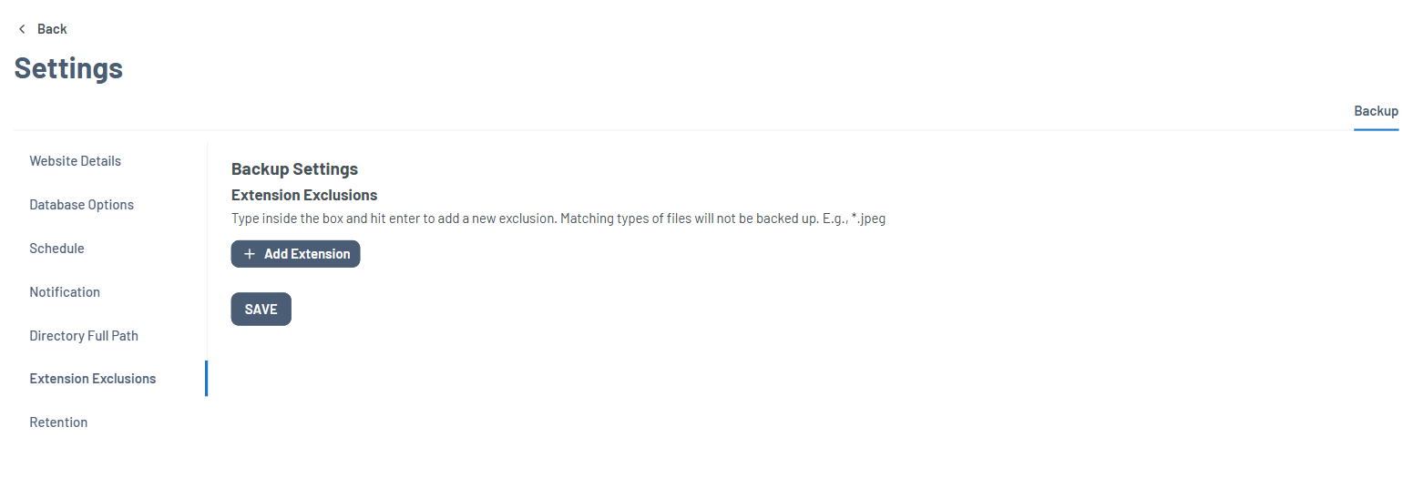 Bluehost Portal - Website Tab Xcitium Settings Tab - Extension Exclusion