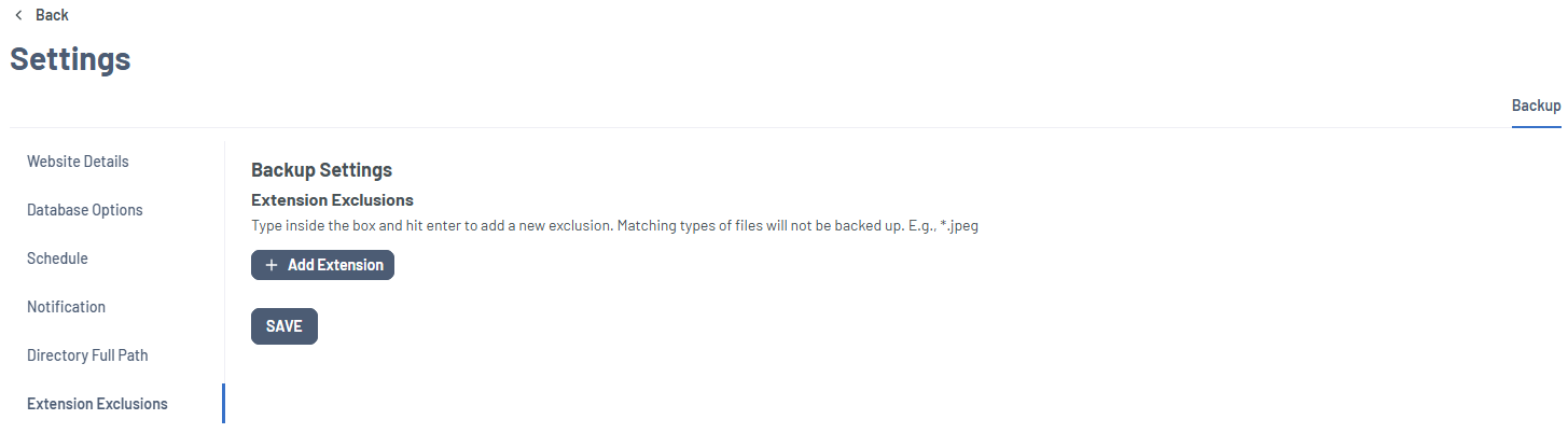 Bluehost Portal - Website Tab Xcitium Settings Tab - Extension Exclusion