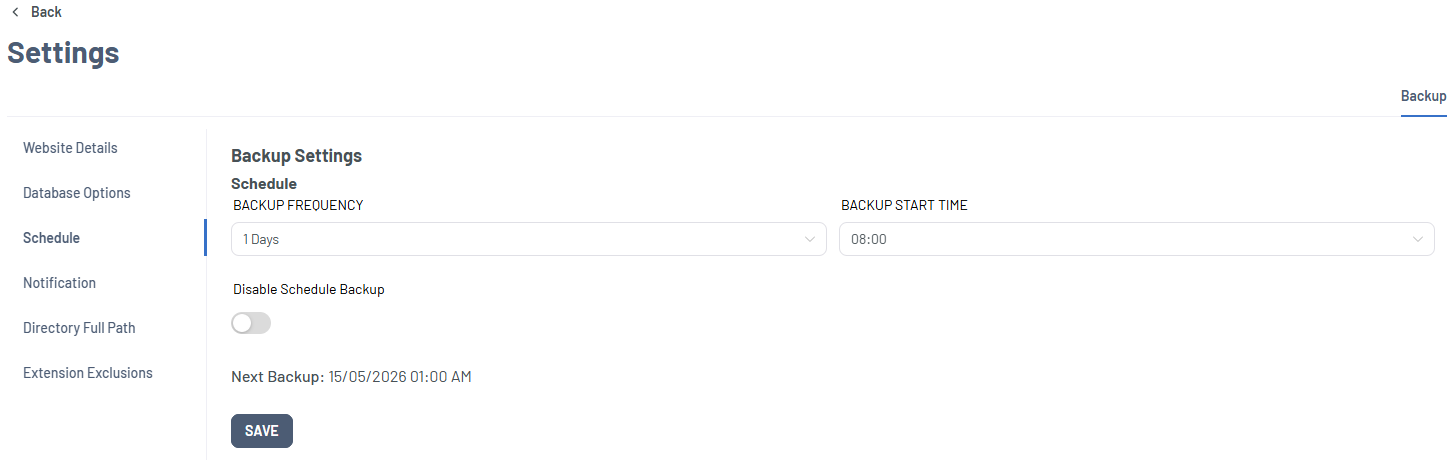 Bluehost Portal - Website Tab Xcitium Settings Tab - Schedule