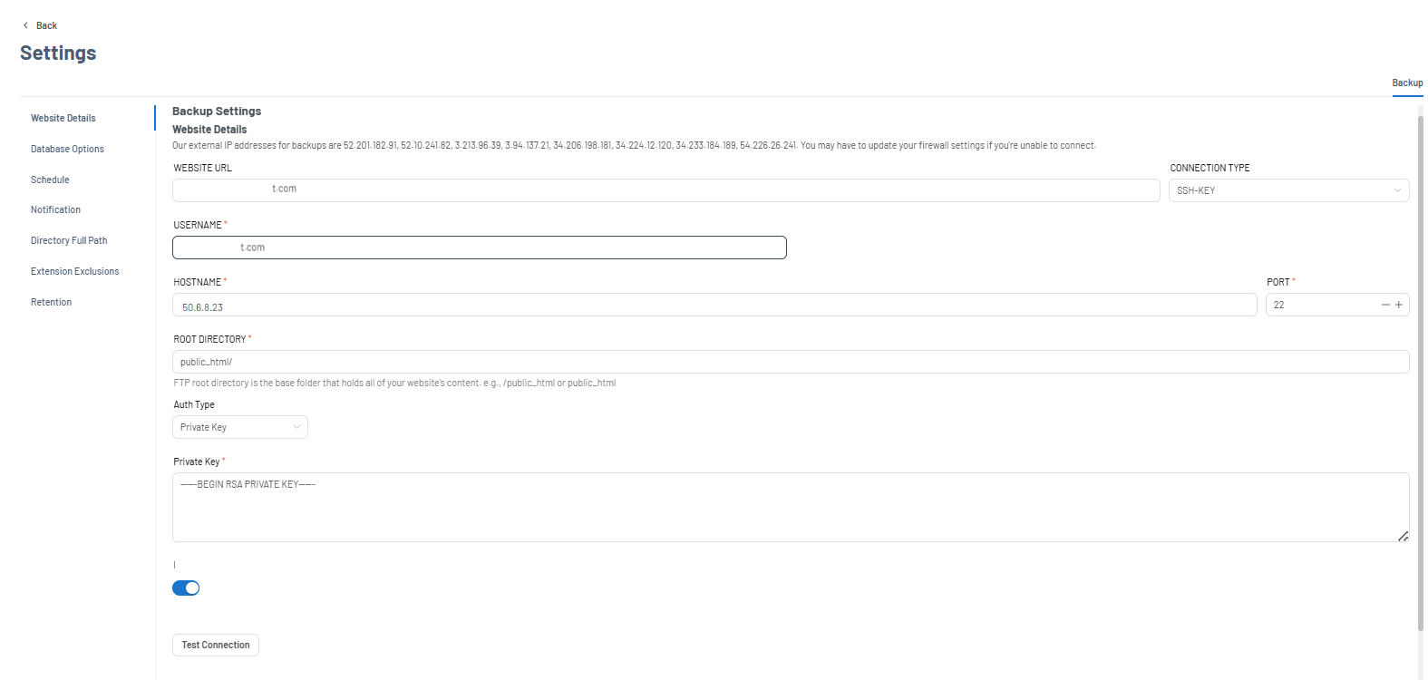 Bluehost Portal - Website Tab Xcitium Settings Tab - Website Details