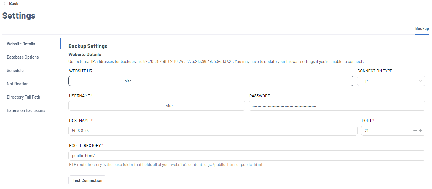 Bluehost Portal - Website Tab Xcitium Settings Tab - Website Details