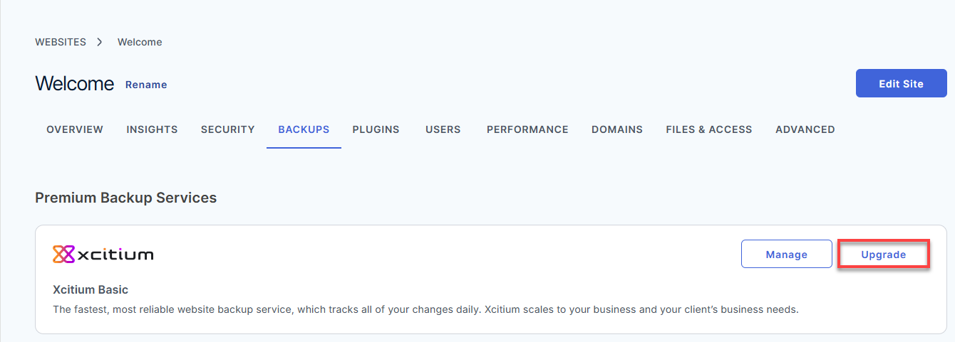 Bluehost Portal - Website Upgrade button