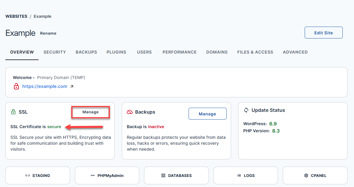 Activate Free SSL Certificate - Overview tab
