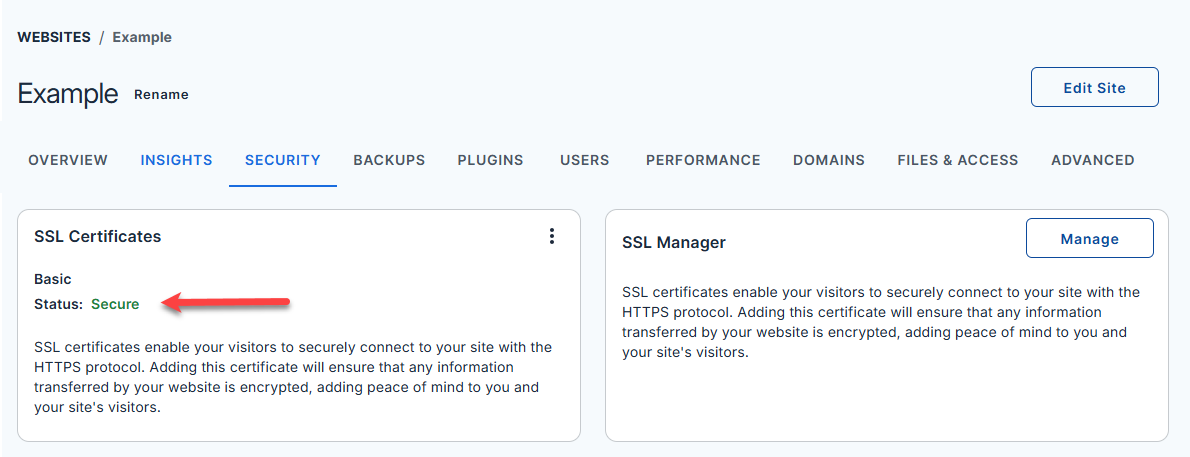 Activate Free SSL Certificate - Security tab