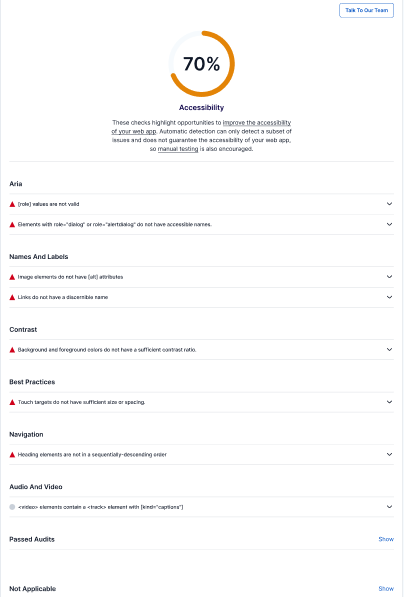 Bluehost Portal - Website - Insights - Lighthouse Full Report - Accessibility
