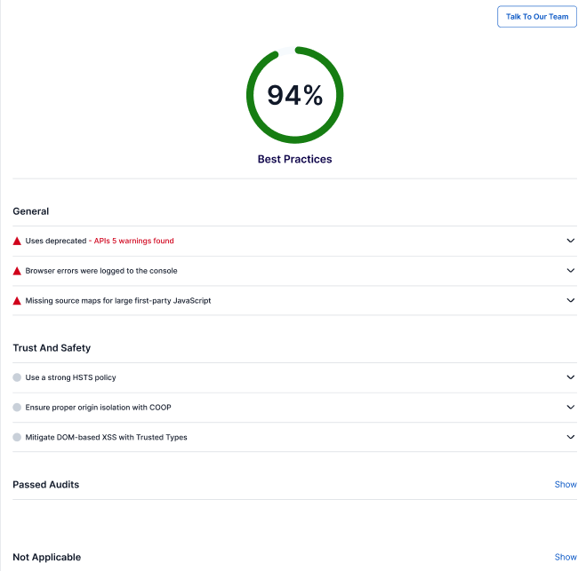 Bluehost Portal - Website - Insights - Lighthouse Full Report - Best Practices