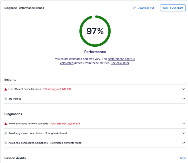 Bluehost Portal - Website - Insights - Lighthouse Full Report - Perfomance