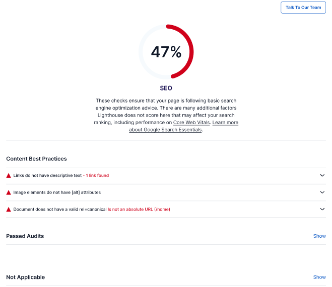 Bluehost Portal - Website - Insights - Lighthouse Full Report - SEO