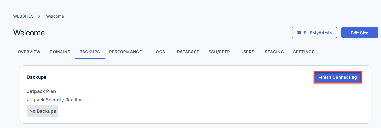 Bluehost Cloud Hosting Backups Finish Connecting