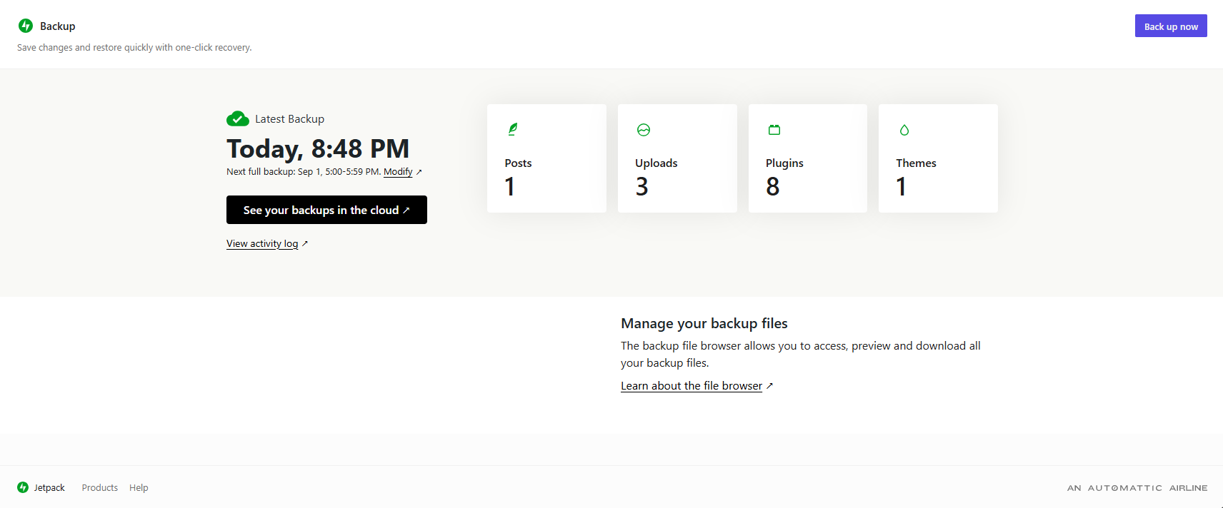 Bluehost WordPress Dashboard - Jetpack Backups