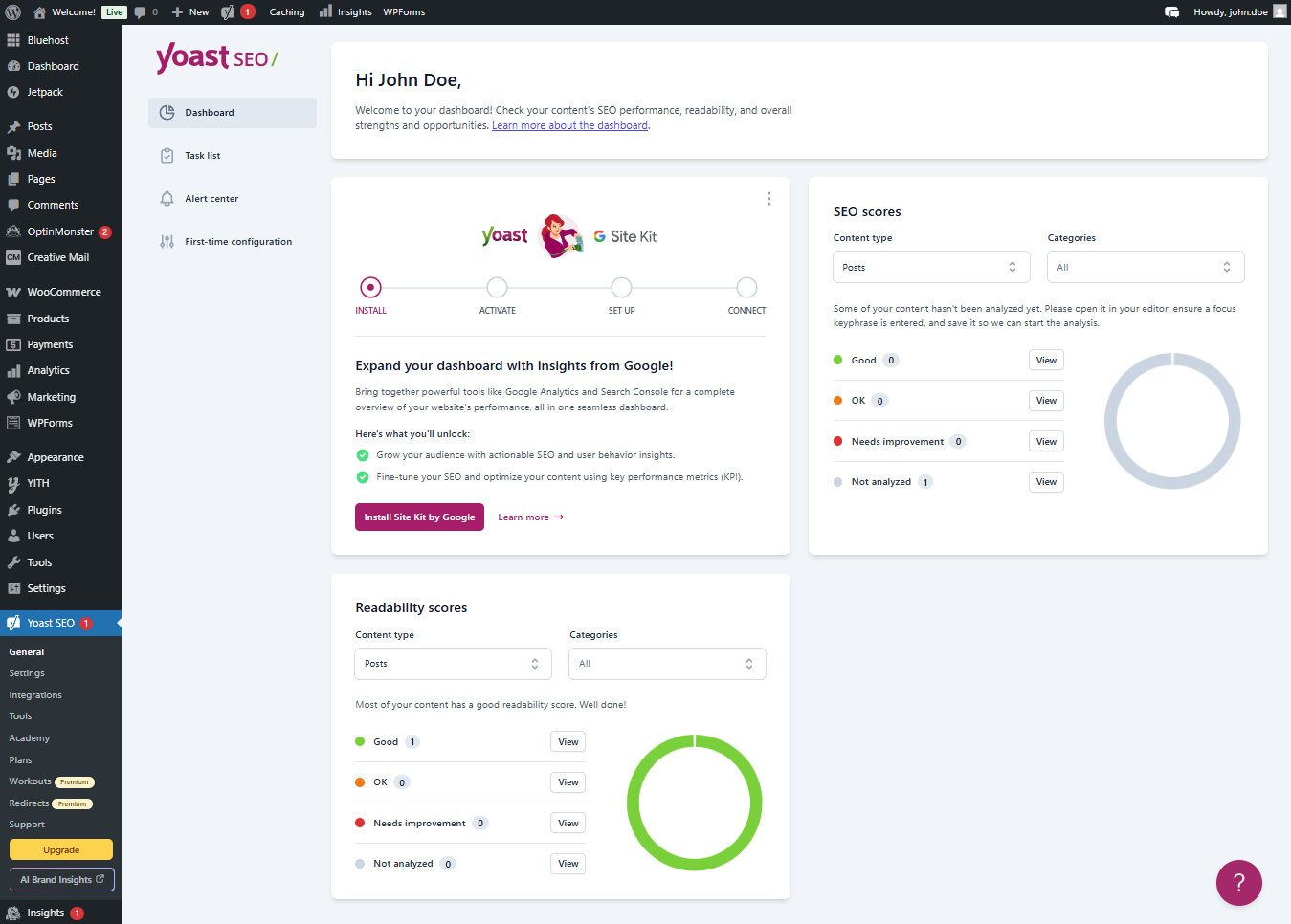 WordPress dashboard - Yoast SEO - Dashboard