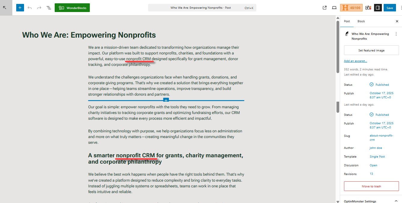 Yoast SEO Premium - Enter your keyphrase in your page