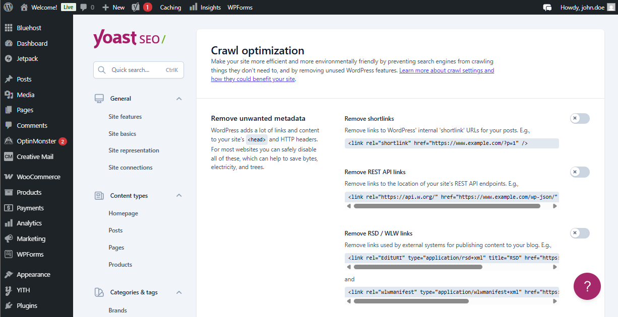 Yoast SEO Premium - Crawl Optimization - Settings