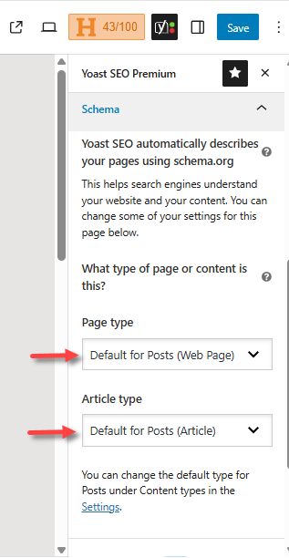 Yoast SEO Premium - Schema - Page type & Article type