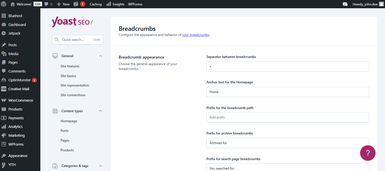 Yoast SEO Premium - Advanced - Breadcrumbs settings