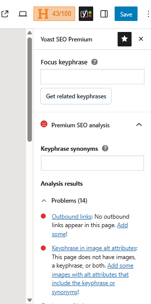 Yoast SEO Premium sidebar - Insights