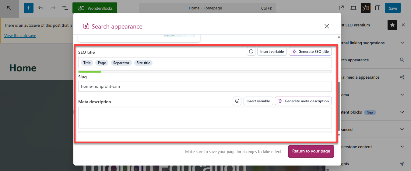 Yoast SEO Premium - SEo title & Meta description