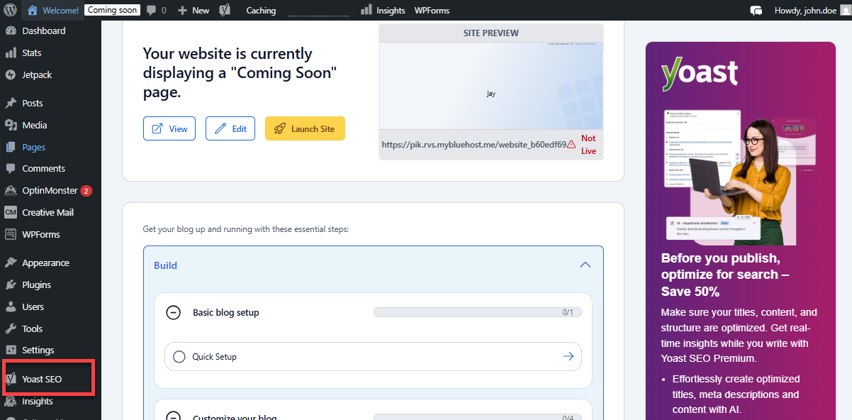 WordPress dashboard - Yoast SEO