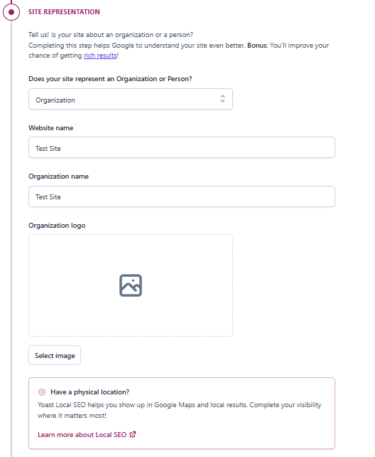 Yoast Site Representation