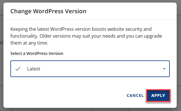 Change WordPress version apply