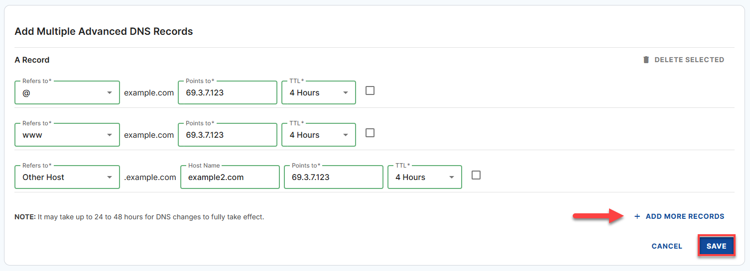 DNS tab - Add Multiple Advanced DNS Records