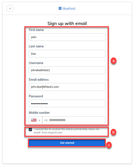 Sign Up With Email Page Get Started button