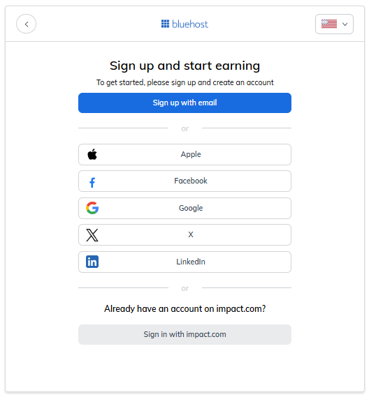 Sign Up And Start Earning Page Sign Up With Email button