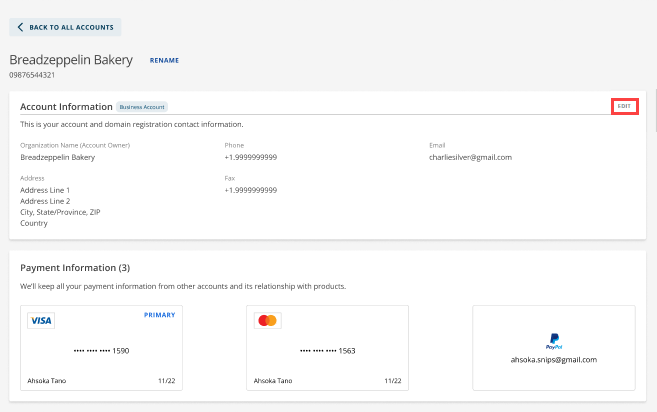 AM Account Details Page Edit link