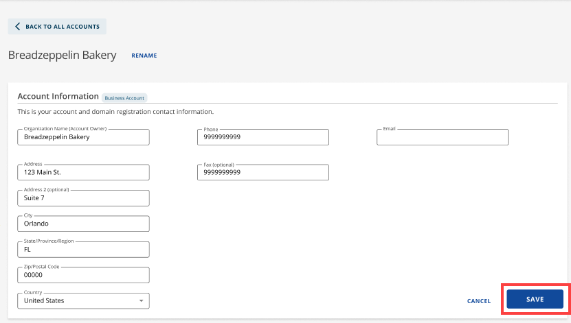 AM Account Details Page Save button