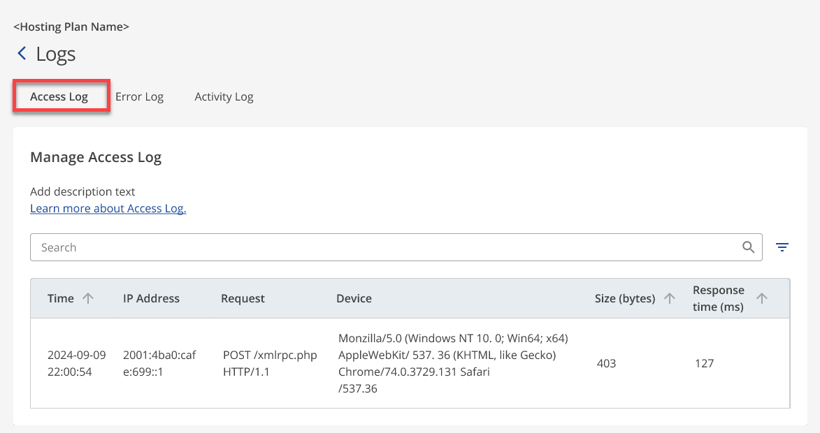 Access Logs tab