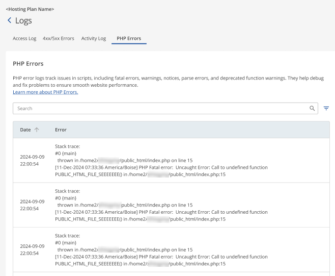 PHP Error Logs