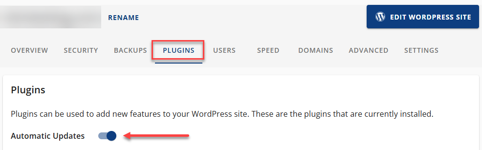 Website Settings Plugins Tab