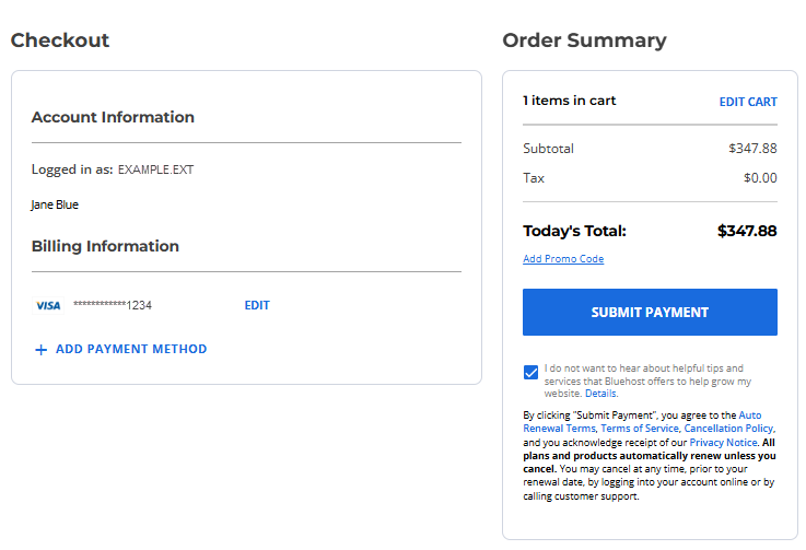 Renewal Center - Checkout page