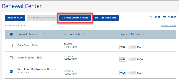 Renewal Center - Disable Auto-Renew