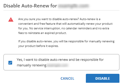 Renewal Center - Confirm Disable