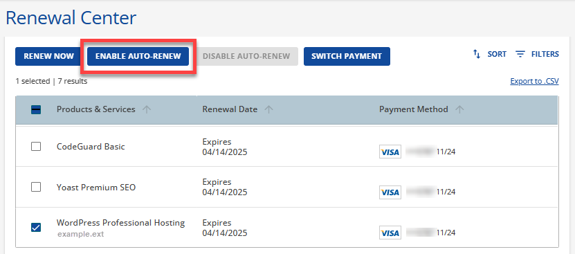 Renewal Center - Enable Auto-renew