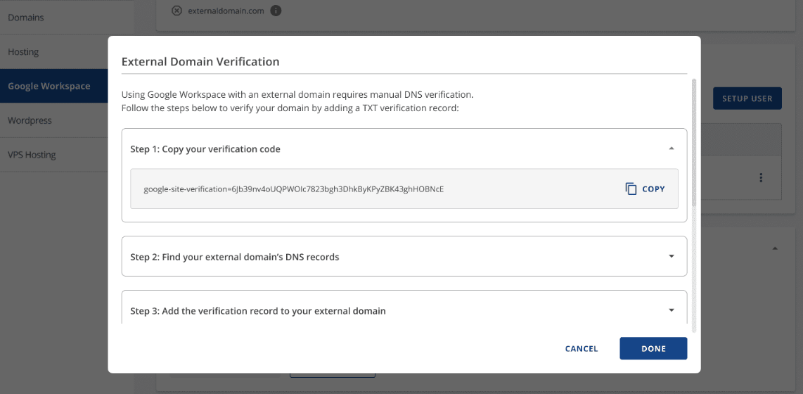 External Domain Verification