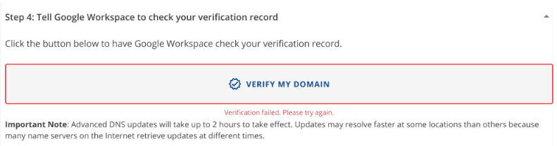 Domain verification failed