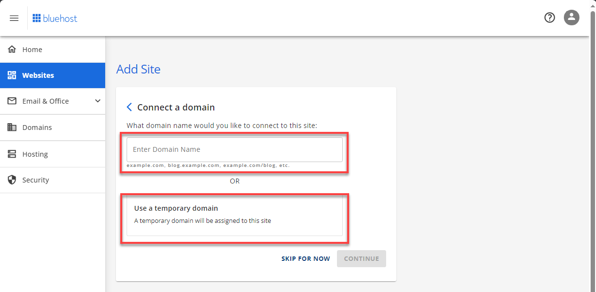 Website Tab - Add Site - Domain