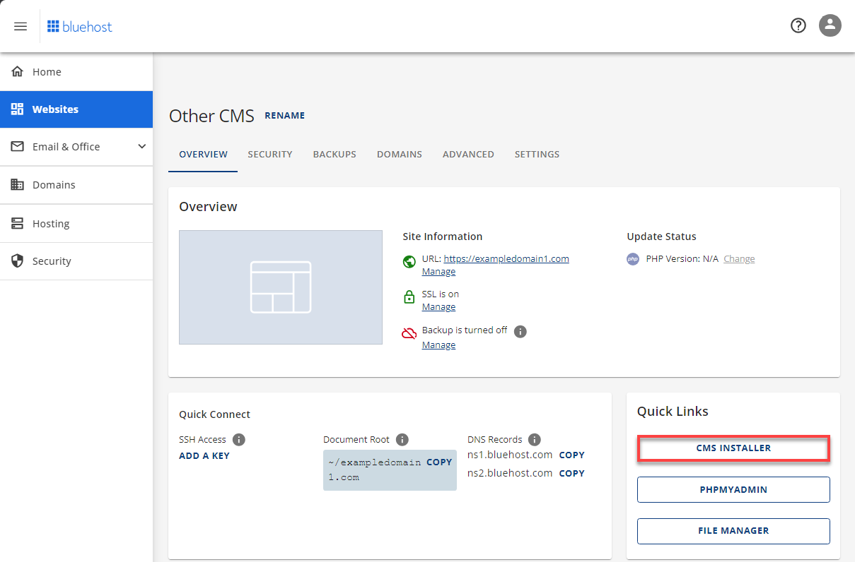 Website Tab - Quick Links - CMS Intstaller