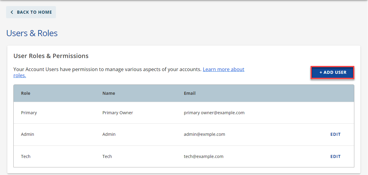 Add User button under Users & Roles