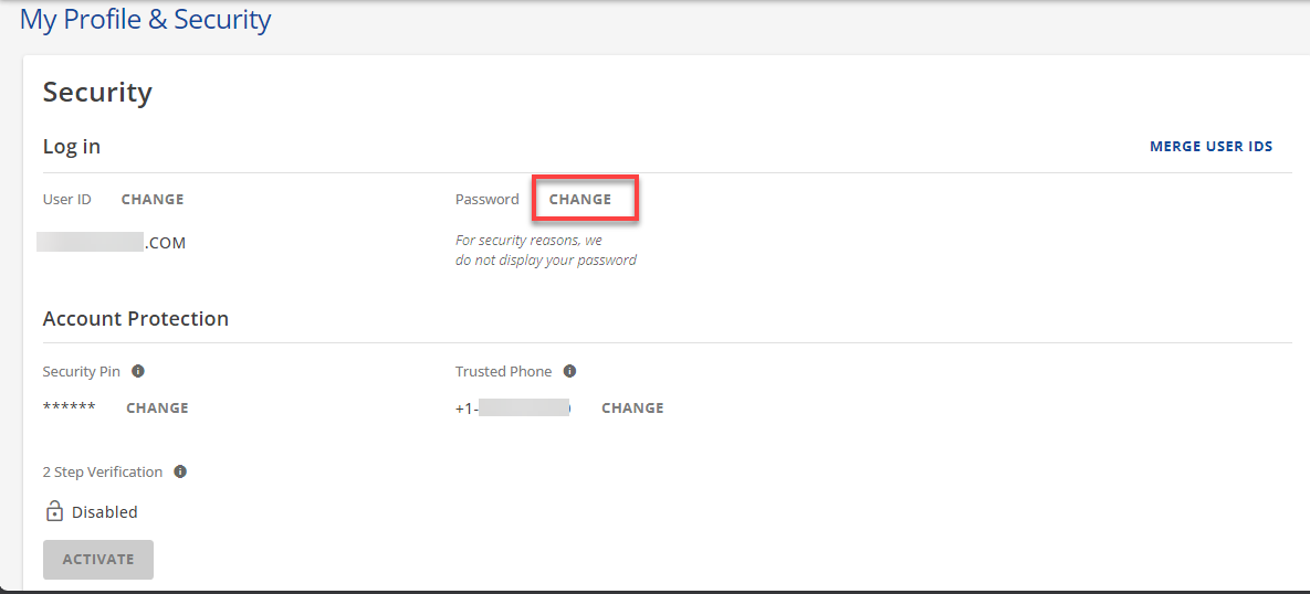 Login Management - My Profile & Security page