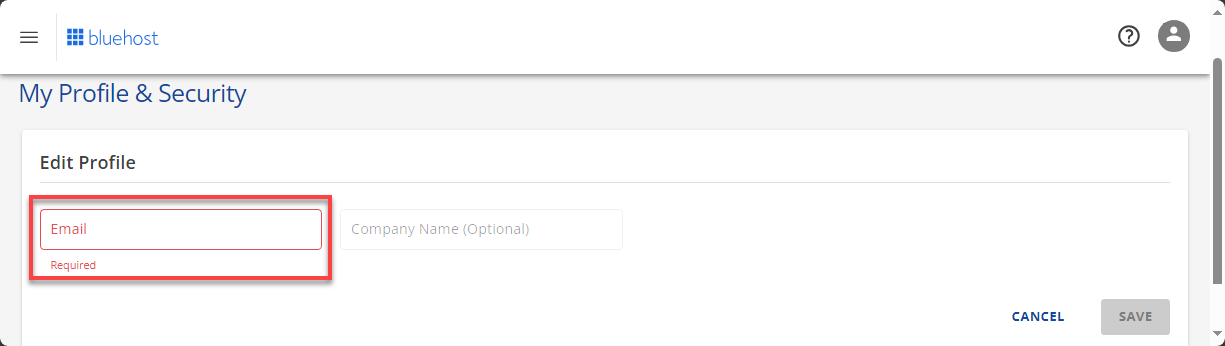 Bluehost My Profile - Edit Email Address